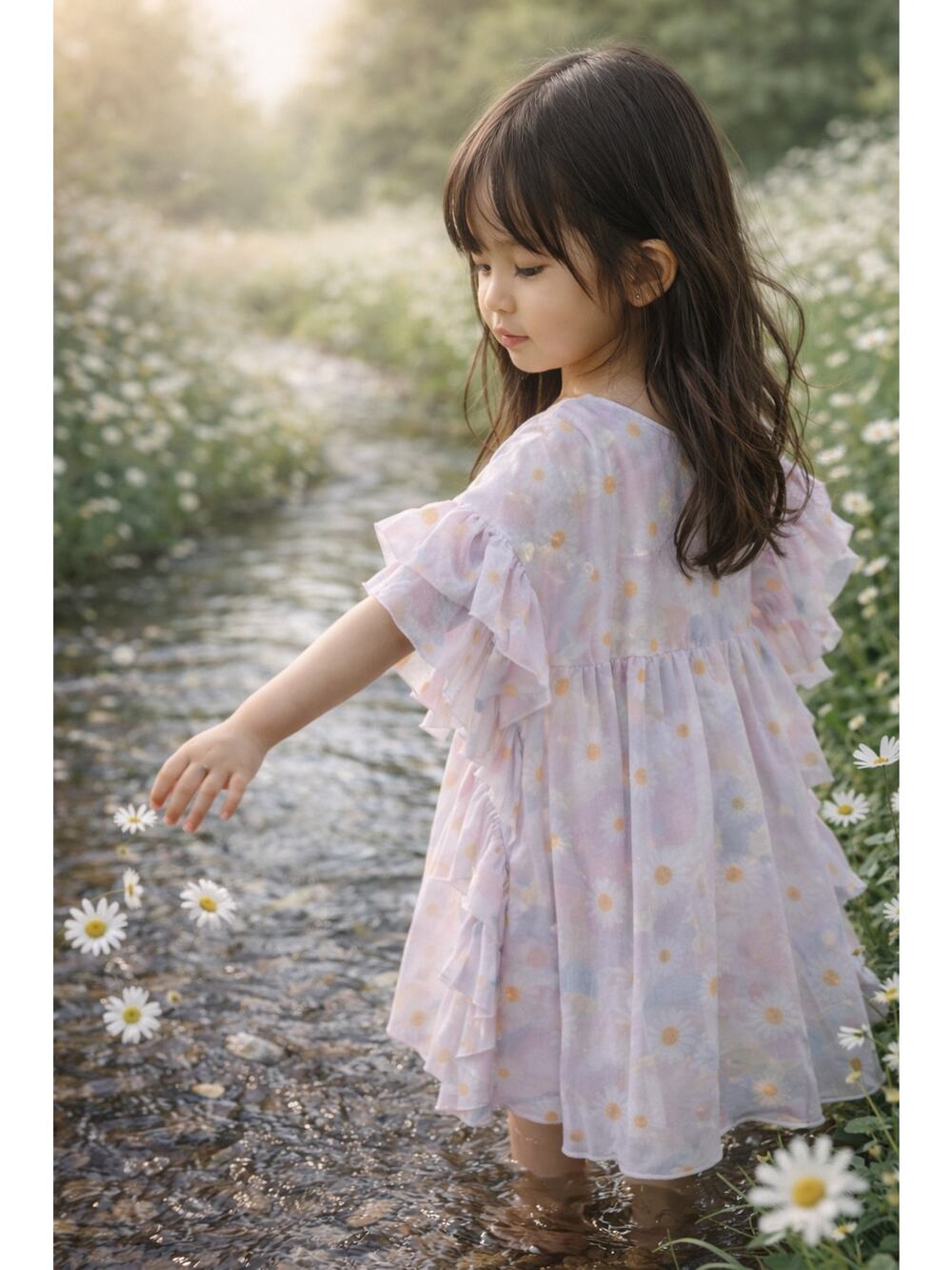 Flower Child Blooming Daisy Mesh Pastel Swim Coverup 3/4